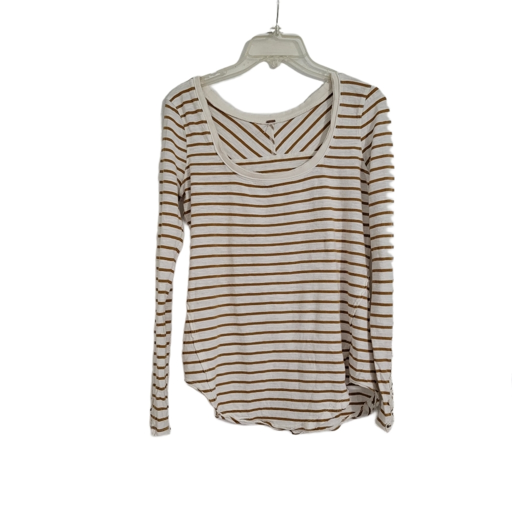 Free People Women's Size M Top White & Brown Striped - Picture 1 of 13